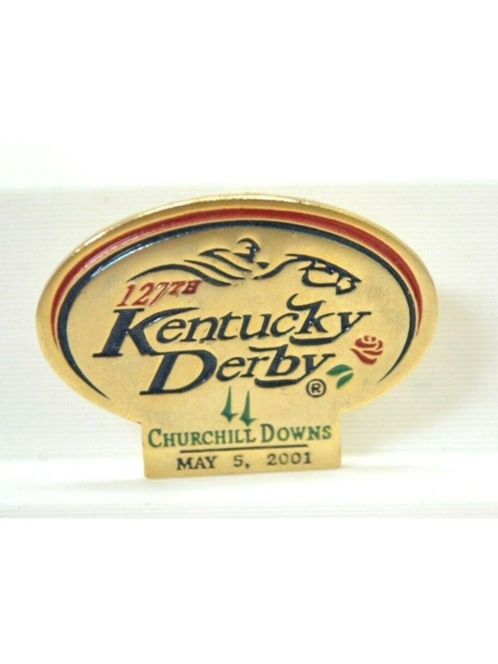 Kentucky Derby Pin Churchill Downs 127th 2001 Gold Tone Enamel Lapel Hat Bag